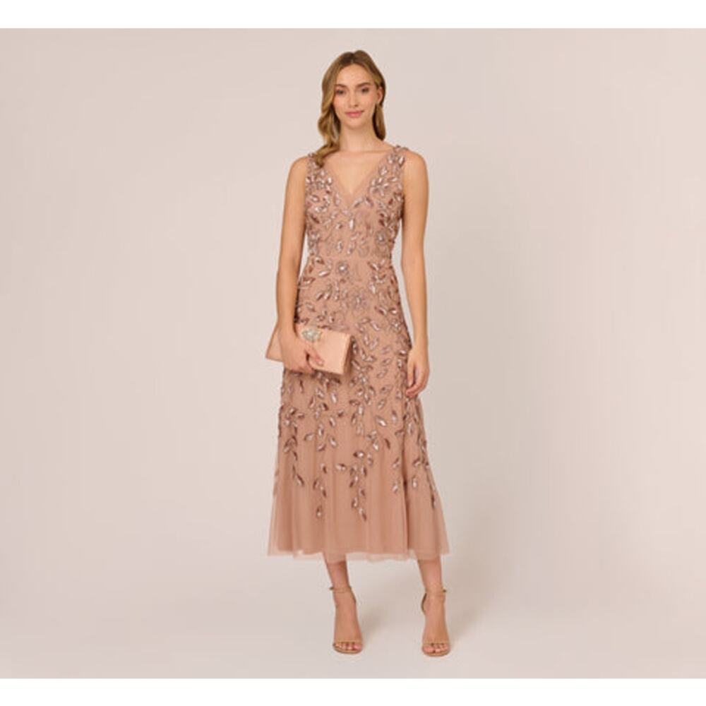 Adrianna Papell Petite Floral Beaded Ankle Length Sleeveless Gown 2P NWT Glam